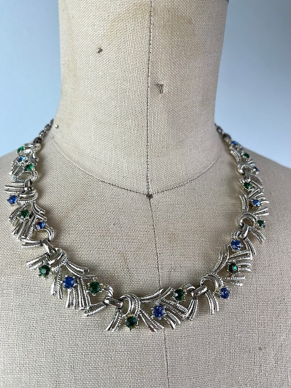 1940s 40s 1950s 50s Vintage Silver Blue and Green… - image 1