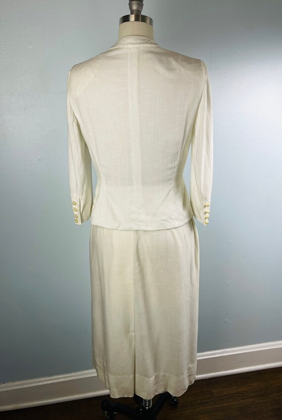 1950s 50s Vintage Ivory Linen Weave Skirt Suit S … - image 5