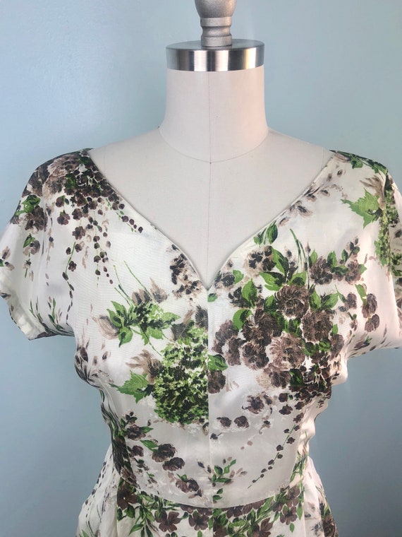 Garden Fresh White Green and Brown 1950s 50s Dres… - image 2
