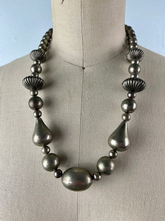 Vintage Chunky Beaded Silvertone Necklace - image 2