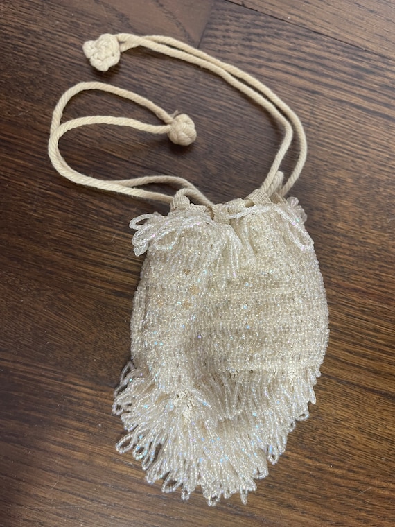 Antique Off White Beaded Reticule Purse