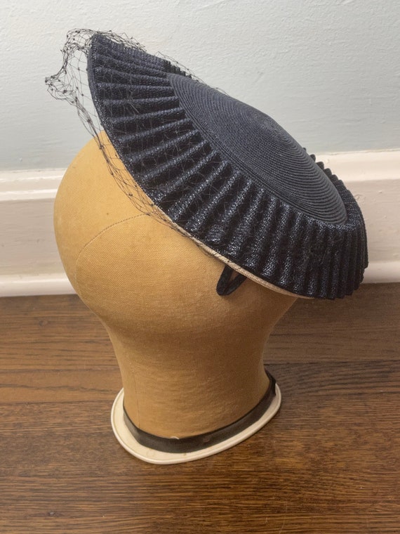 Rippling Ridges Navy Blue and White 1950s 50s Hat - image 7