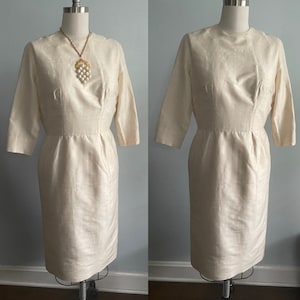 Sophisticated Silk Cream 1960s 60s Sheath Dress M Medium L Large