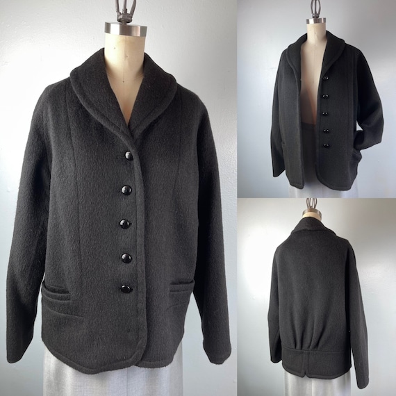 1950s 50s Black Mohair Car Coat - image 1