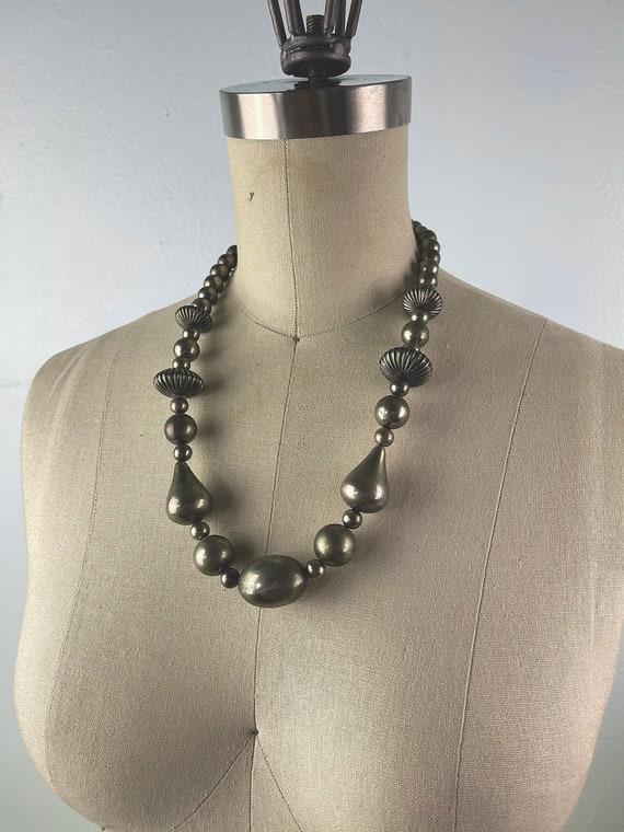 Vintage Chunky Beaded Silvertone Necklace - image 1