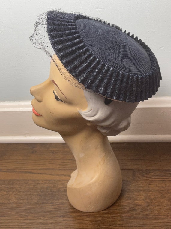 Rippling Ridges Navy Blue and White 1950s 50s Hat - image 4