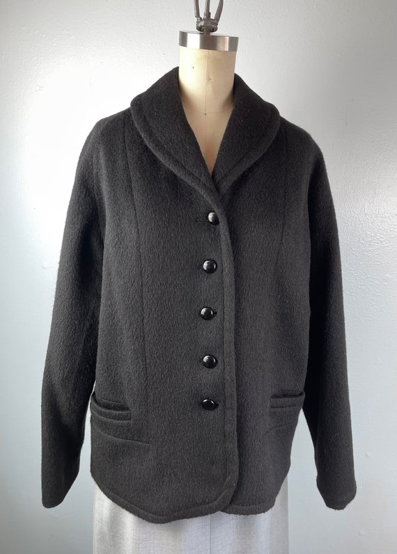 1950s 50s Black Mohair Car Coat - image 6