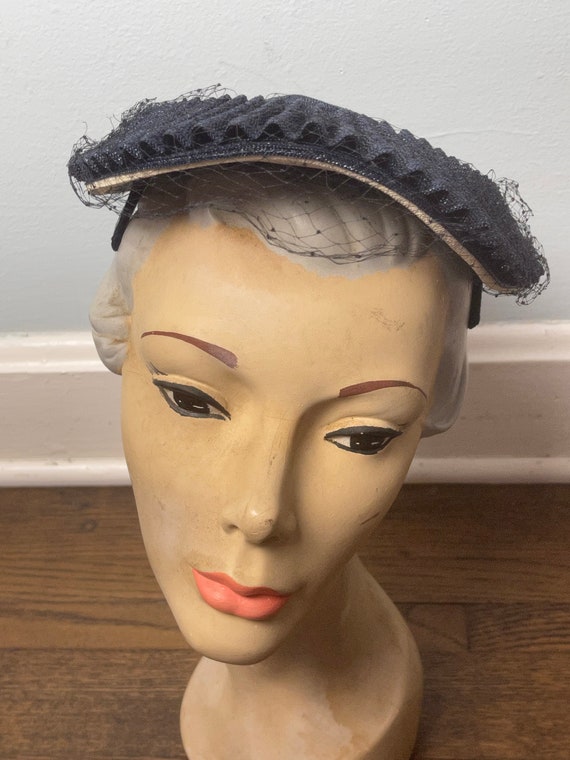 Rippling Ridges Navy Blue and White 1950s 50s Hat - image 3