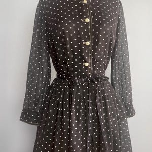 Just Dotty Black 1960s 60s Dress with White Polka Dots XS Waist Curvy Fit