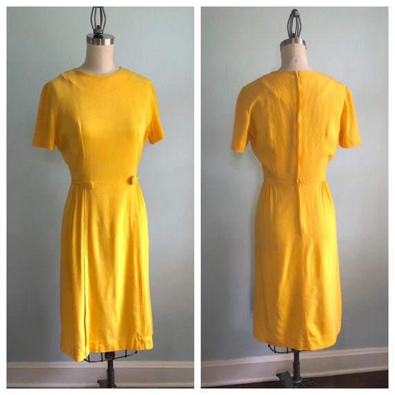 Drop of Sunshine Yellow 60s Short Sleeve Dress Size Xs 24.5 Waist Petite