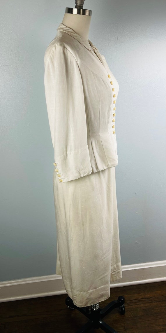 1950s 50s Vintage Ivory Linen Weave Skirt Suit S … - image 4