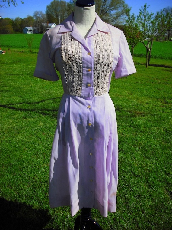 Cotton and Lace Purple 1950s Day Dress