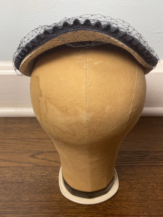 Rippling Ridges Navy Blue and White 1950s 50s Hat - image 6