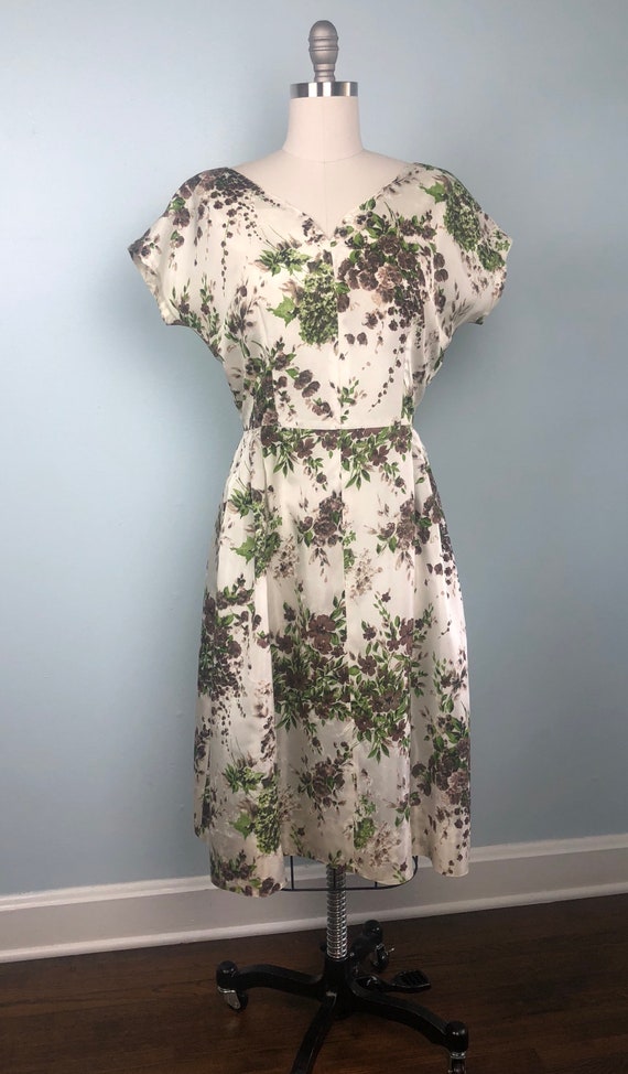 Garden Fresh White Green and Brown 1950s 50s Dres… - image 3