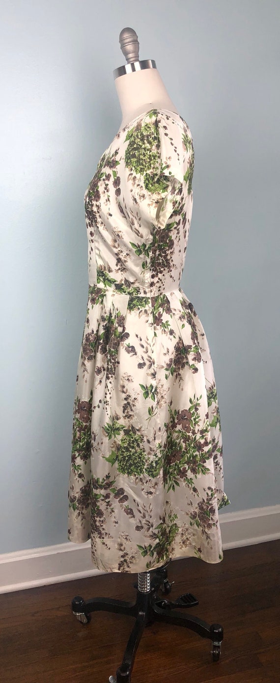 Garden Fresh White Green and Brown 1950s 50s Dres… - image 5