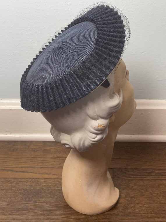 Rippling Ridges Navy Blue and White 1950s 50s Hat - image 10