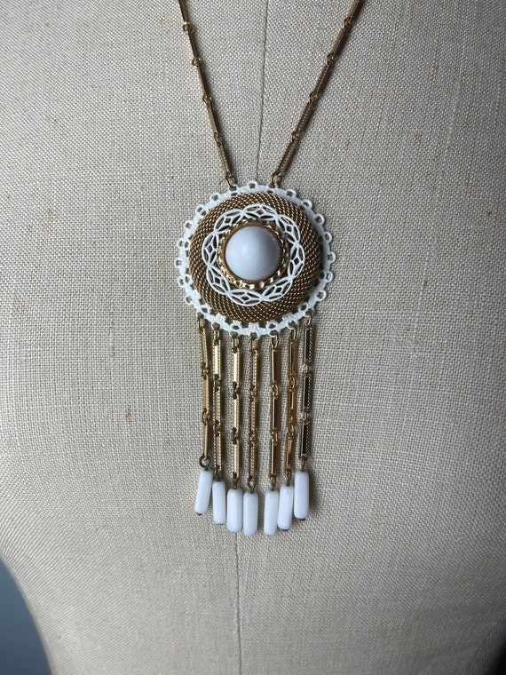 Vintage 1960s 60s 70s Tassel and Medallion Necklac