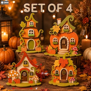 Pumpkin Fairy House SVG, Layered Autumn Cottage Laser Cut Files, Fall Pumpkin Village Decor, Whimsical Wood House, Seasonal Shelf Decor /D91