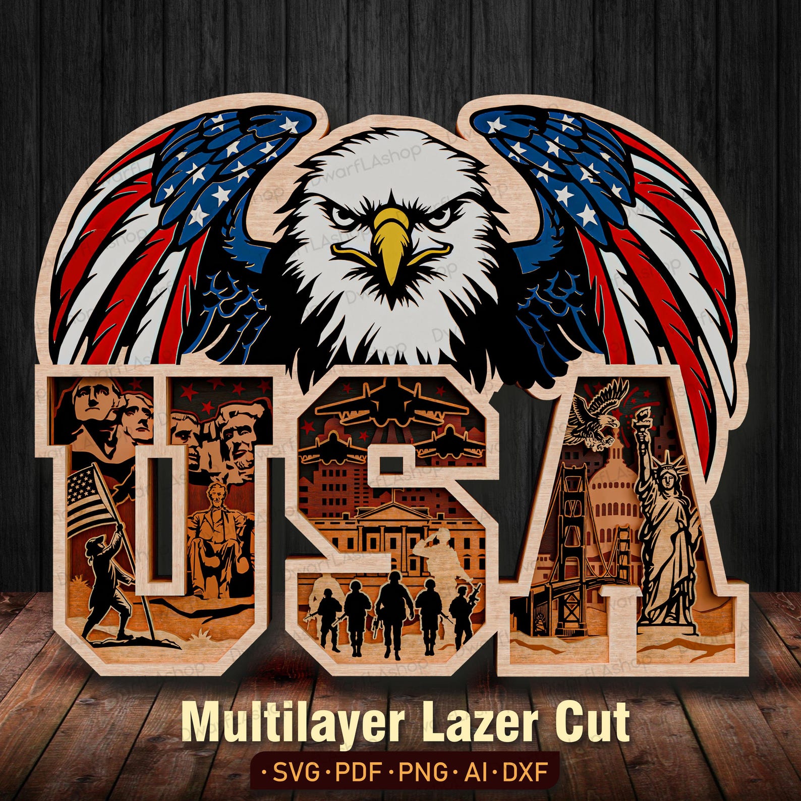 USA Eagle 3D Multilayer SVG Patriotic Independence Day Laser Cut File ...