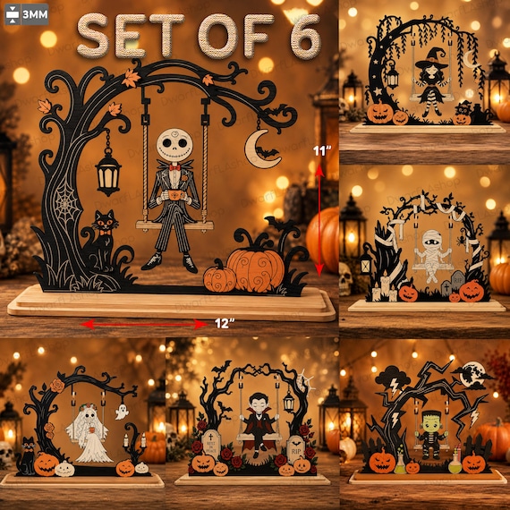 Halloween Swing SVG Bundle, Spooky Swing Laser Cut Files, Gothic Halloween Decor, Pumpkin Swing Wood Sign, Glowforge XTool SVG Bundle /D110
