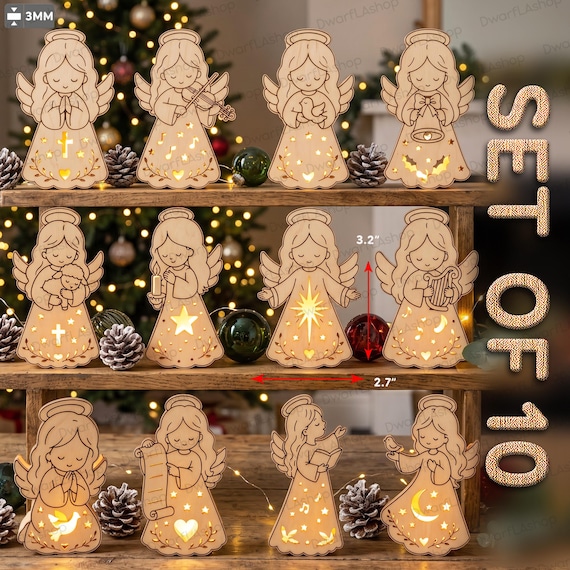 Christmas Angel LED Lamp SVG Bundle, Wooden Angel Night Light, Religious Christmas Decor, Laser Cut File, Digital Download /D164