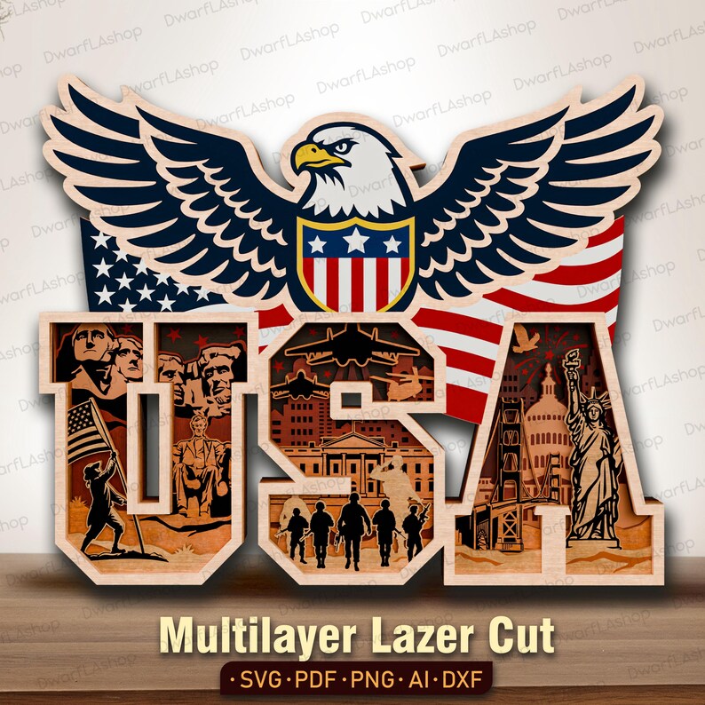 USA 3D Multilayer SVG Patriotic Eagle Independence Day Laser Cut File ...