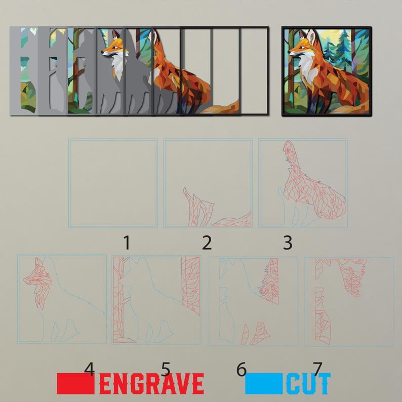 Majestic Red Fox Multilayer 3D Shadow Box SVG – Forest Animal Laser Cut ...