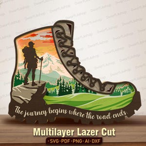Hiking Boot Multilayer SVG, Colorado Hiking Sign Laser Cut File, Mountain Adventure Layered Wood Decor, Hiker Gift Wall Art /D17