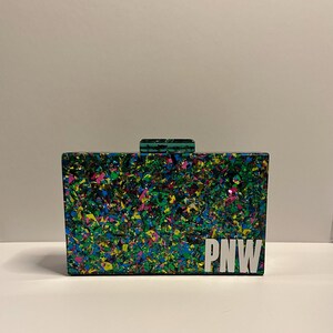 Op maat gemaakte portemonnee met confettidoos, gepersonaliseerde feestclutch met schouderriem