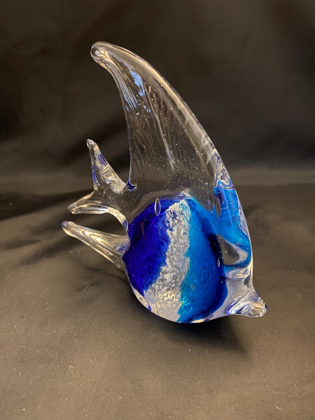 Art Glass Hand Blown Blue and White Angel Fish - Etsy