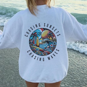 Chasing Sunsets Chasing Waves Beach Unisex Heavy Blend™ Crewneck Sweatshirt, Beach sweatshirt holiday gift for him for her for best friend