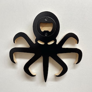 Black Octopus Bottle Opener Fridge Magnet - Beach Kitchen Decor, Unique Gift for Beer Lovers & Ocean Enthusiasts