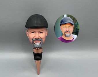 Tapón de vino personalizado, tapón de botella con cabeza humana personalizada, corcho de vino con retrato hecho a mano, regalo único para amantes del vino
