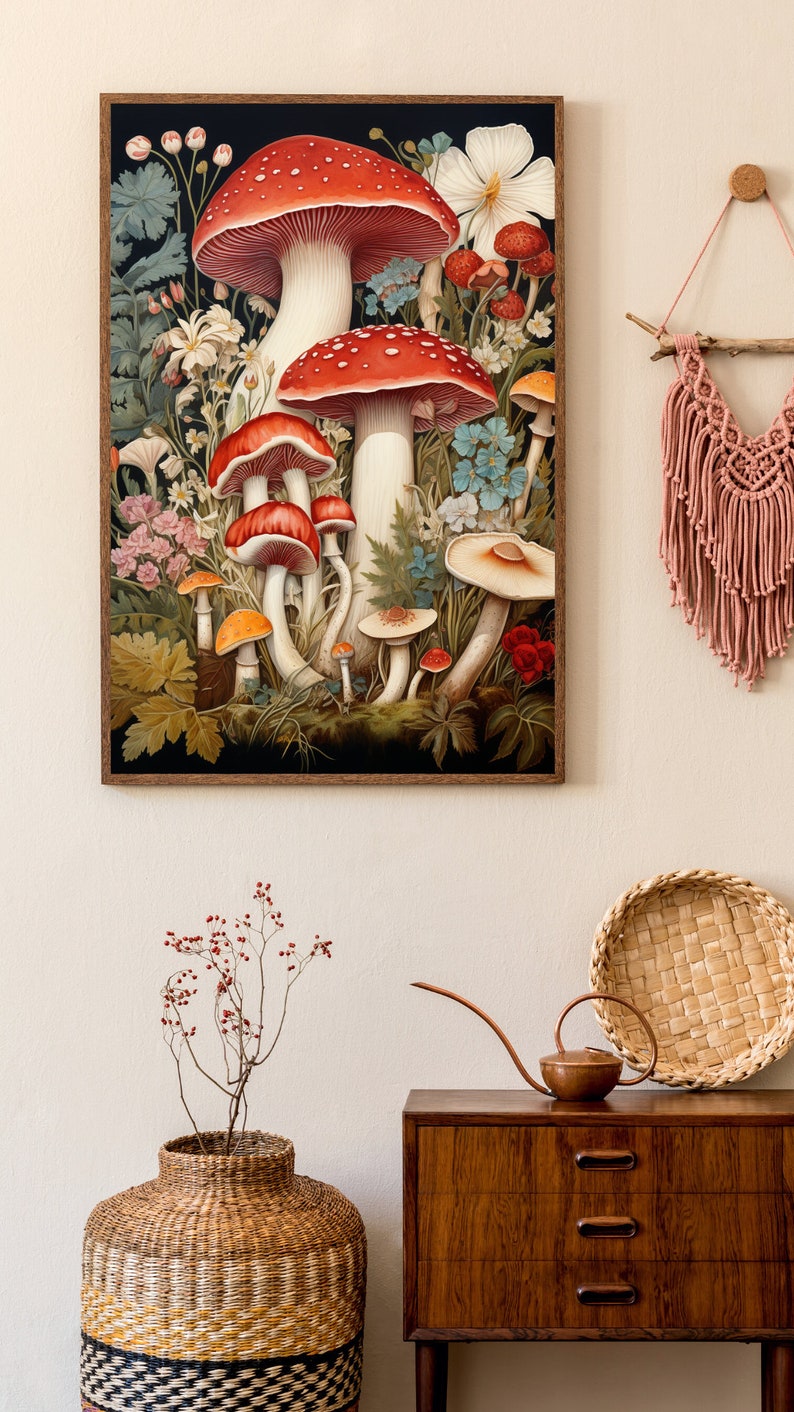 Vintage Style Mushroom Art Digital Download Printable Botanical Print