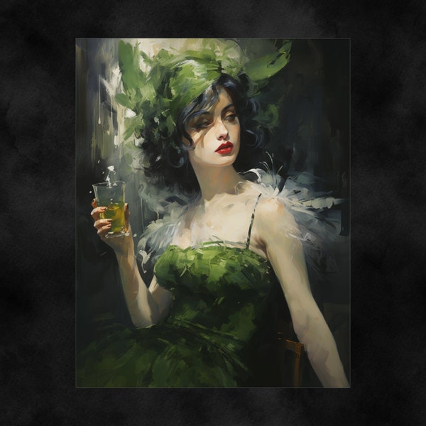 Green Fairy Inspired Poster Art | Lady Holding a Cocktail Art Print