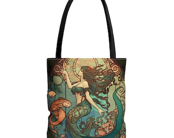 Beautiful Mermaid Tote Bag |  Art Nouveau Style Book Bag | Mermaid Shopping Bag