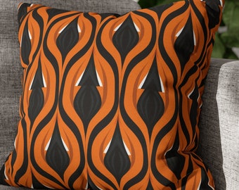 Orange and Black Mid Mod Style Square Throw Pillow Cover with Concealed Zipper (No Insert) | Halloween Pillow Cover