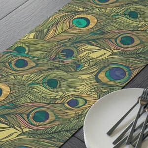 Peacock Table Runner | Art Nouveau Peacock Design Table Decor