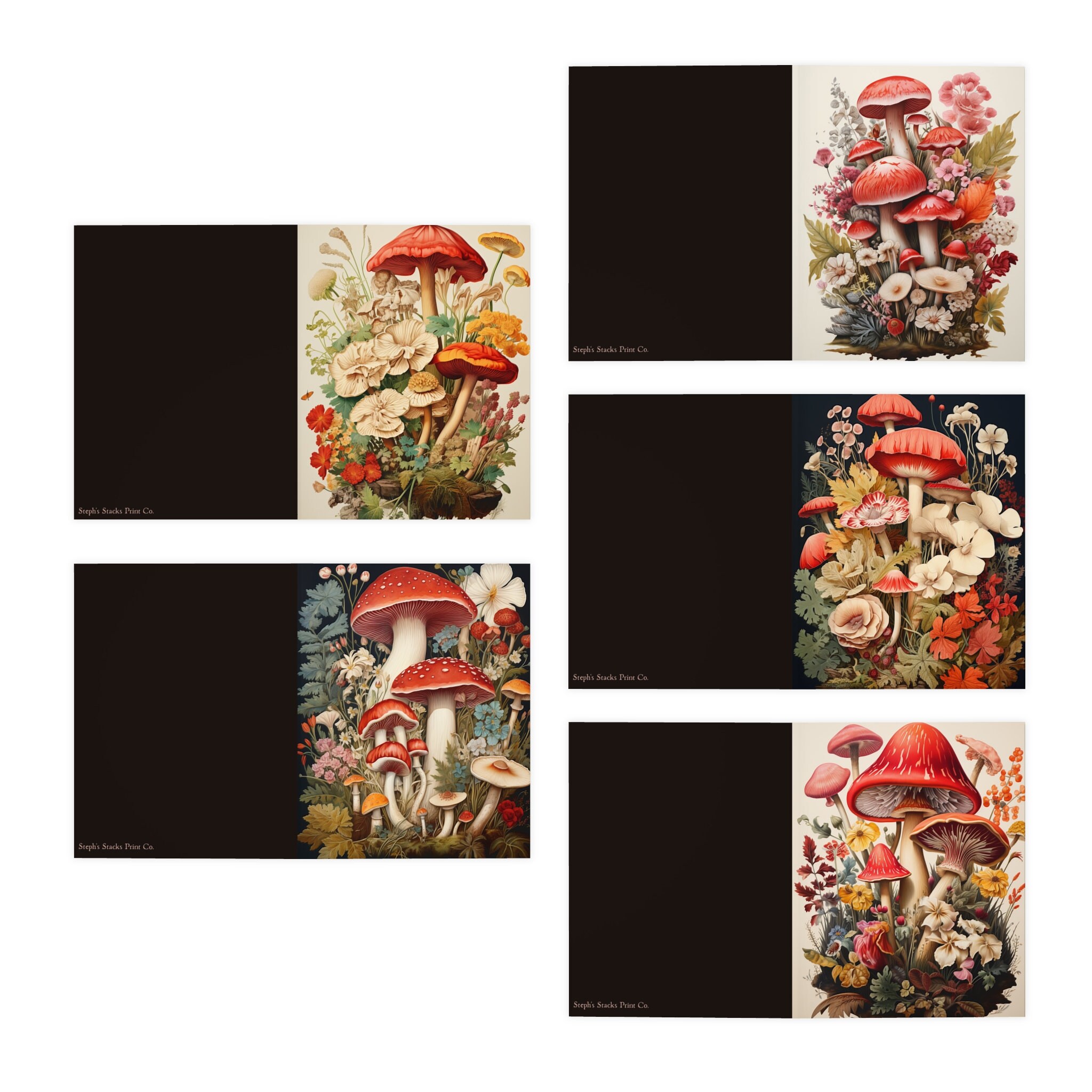Mushroom Botanical Art Greeting Cards blank 5-pack 5 Different Designs ...