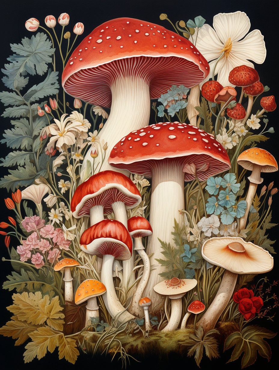 Mushroom Botanical Art Greeting Cards blank 5-pack 5 Different Designs ...