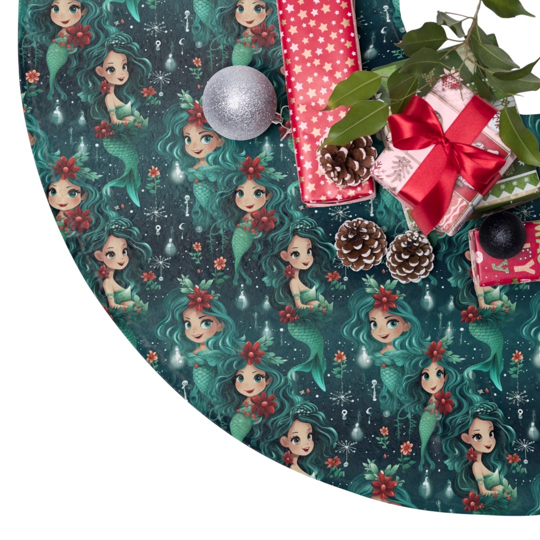 Mermaid Christmas Tree Skirt Blue and Aqua Fleece Tree Skirt Beach ...