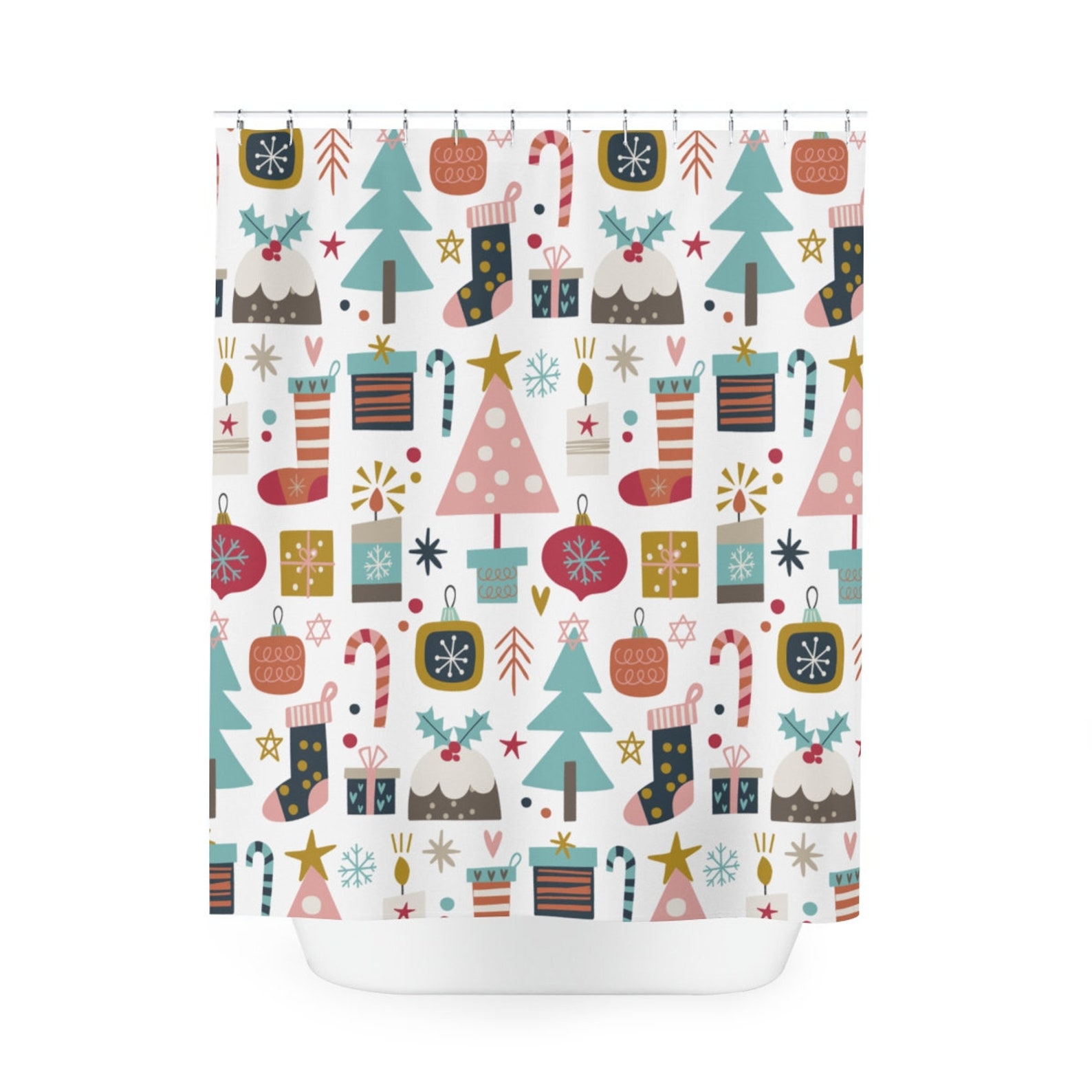 Colorful Cute Christmas Shower Curtain Boho Christmas Bath Etsy