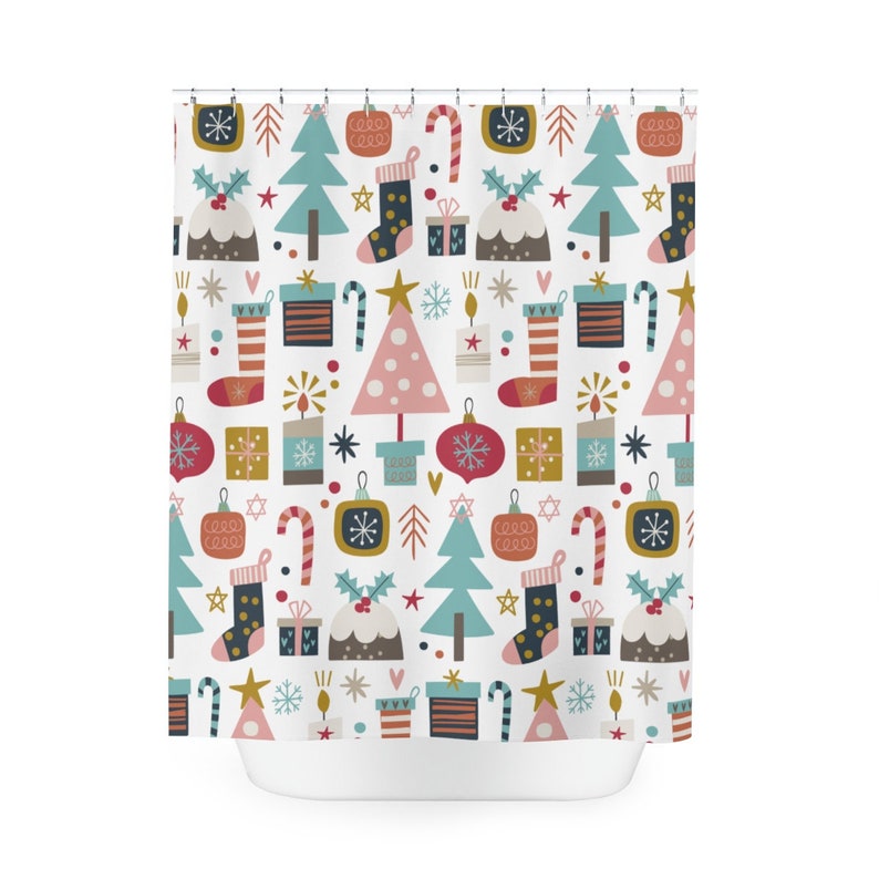 Colorful Cute Christmas Shower Curtain Boho Christmas Bath Etsy