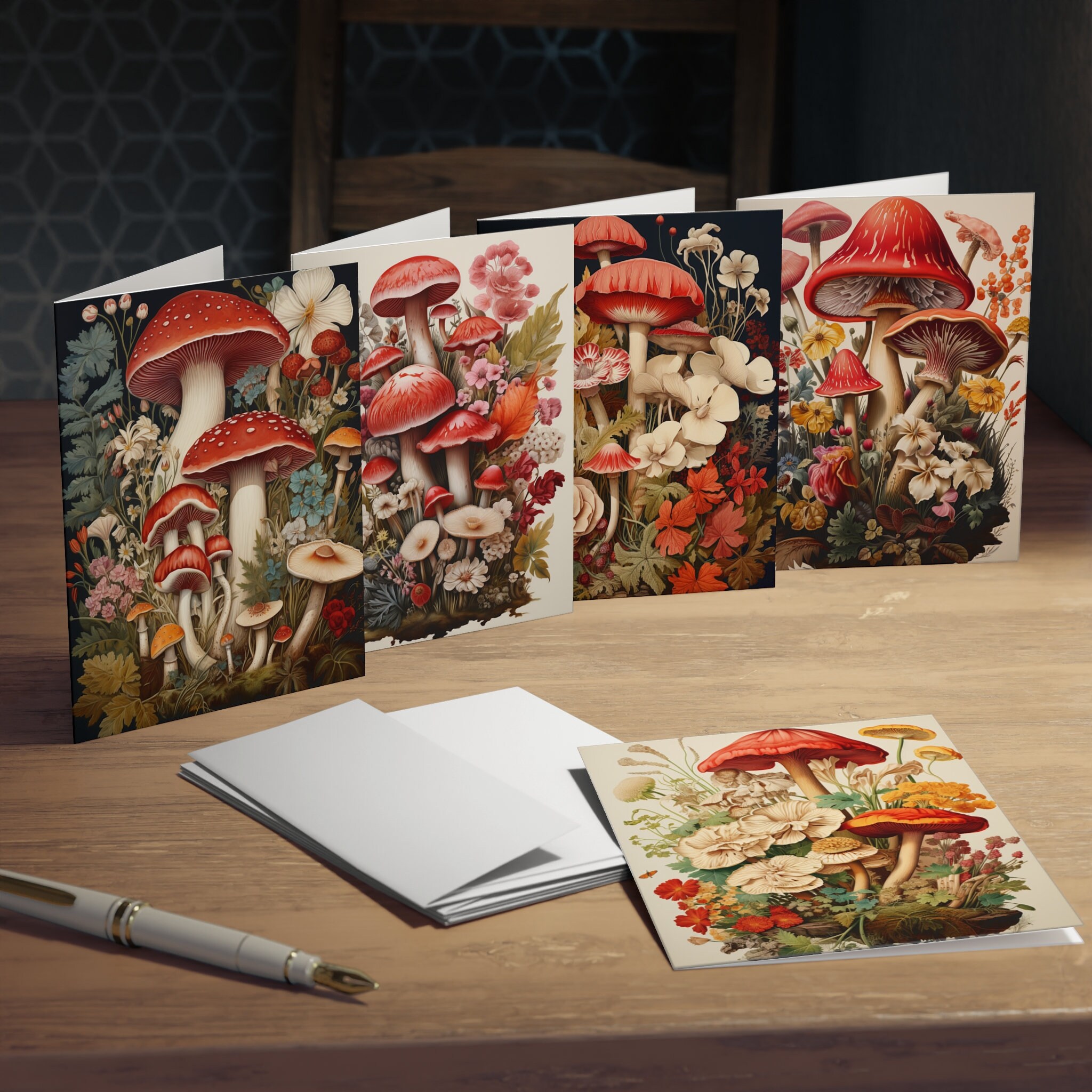 Mushroom Botanical Art Greeting Cards blank 5-pack 5 Different Designs ...