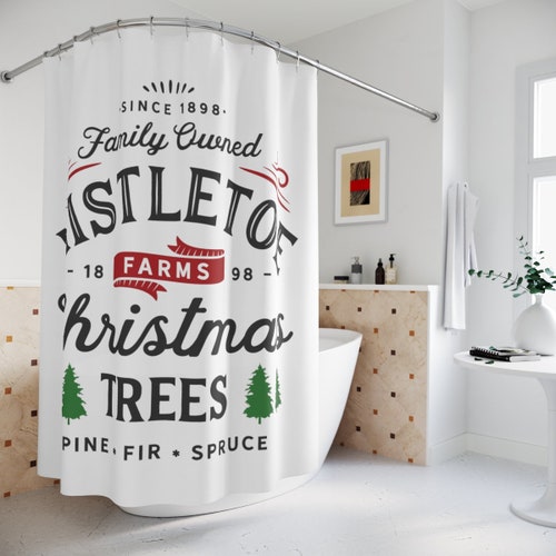 Christmas Shower Curtain Vintage Design Christmas Tree Etsy