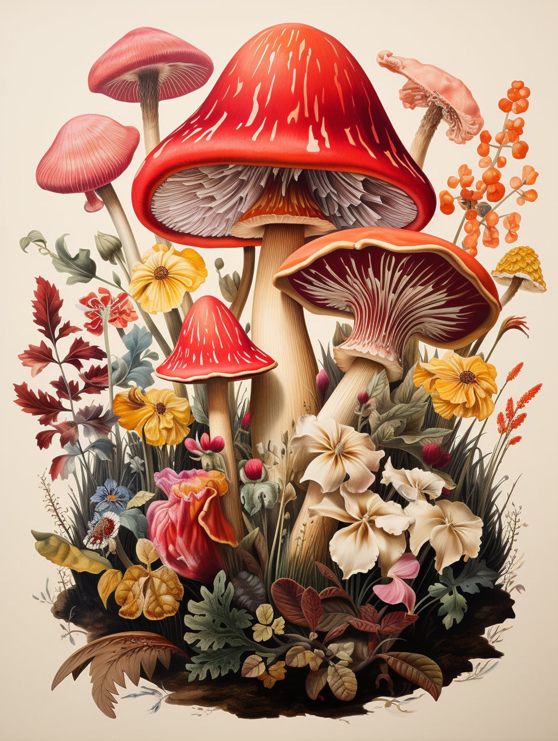 Mushroom Botanical Art Greeting Cards blank 5-pack 5 Different Designs ...