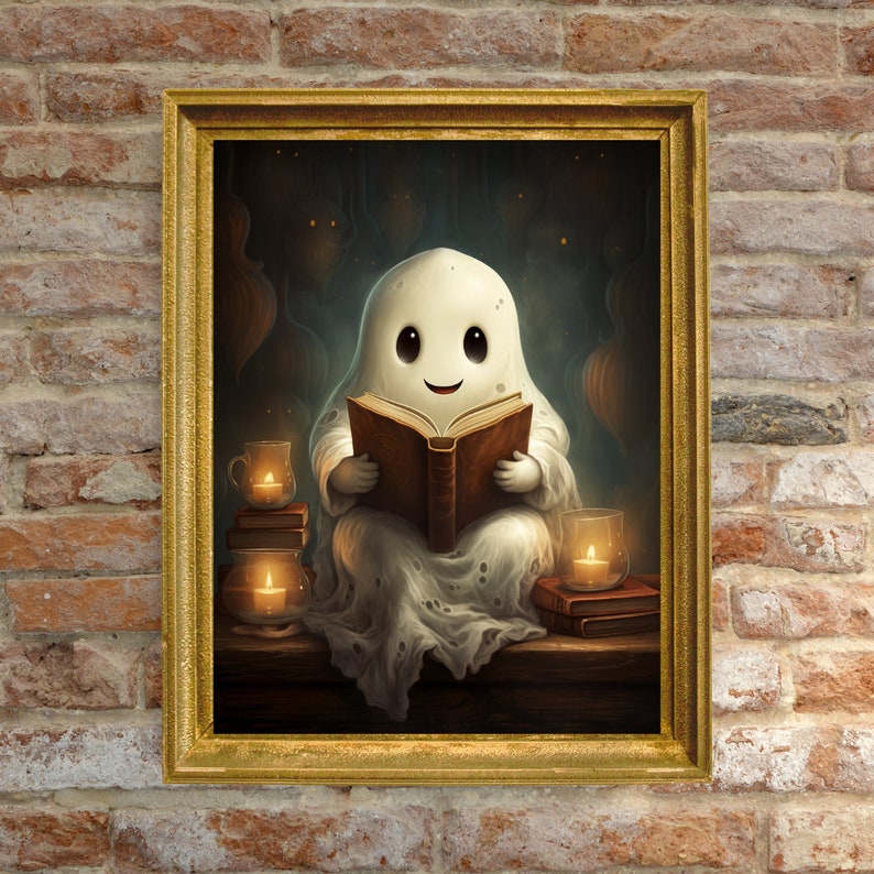 Cute Ghost Reading a Book Digital Download Printable Vintage - Etsy