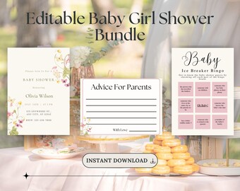 Wildflower Baby Shower Games Bundle, Floral Baby Girl Shower Games, Editable Canva Template, Printable Games, Instant Download
