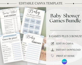 Teddy Bear Baby Shower Games, Baby Boy Shower Games Printable, Blue Baby Shower Games, Bear Baby Shower Games, Editable Canva Template