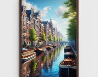Amsterdam Canal Watercolor Painting: Netherlands Photography (Digital Download)